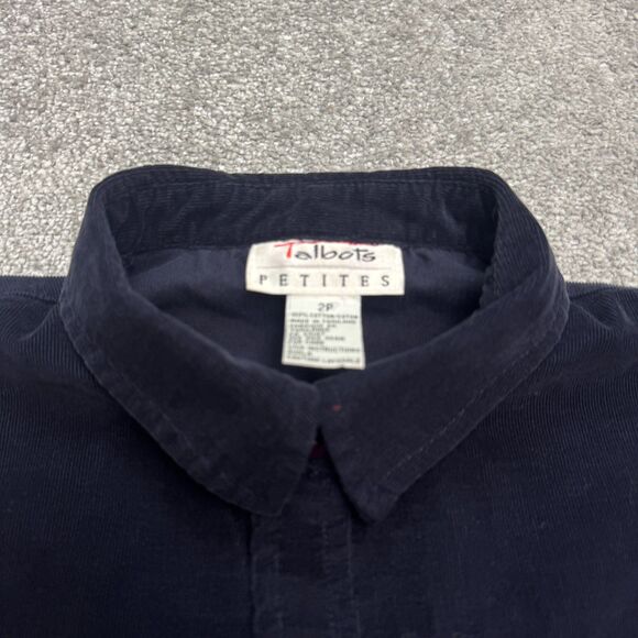Talbots Vintage Y2K Button Down Corduroy Midi Shirt Dress Womens 2P Navy Blue - Picture 5 of 12